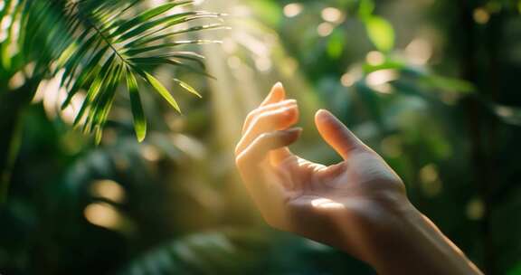 夏天毕业季阳光手触摸阳光