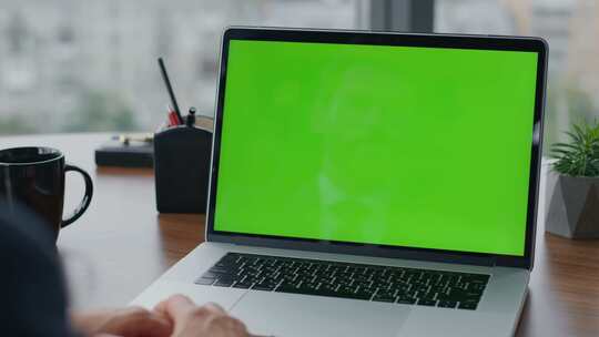 笔记本电脑，绿屏，男人，工作