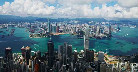 4K航拍香港中环维港太平山繁华高楼群宣传片