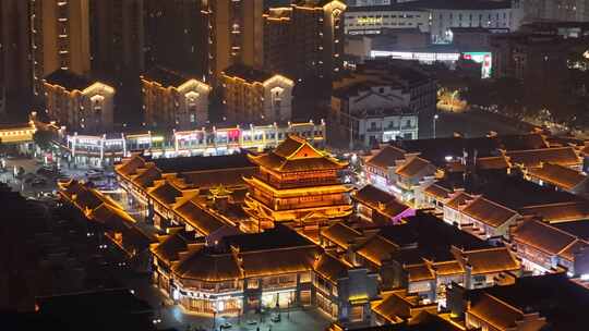 江西樟树三皇宫景区夜景灯光航拍