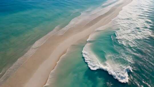 空中俯瞰海浪拍打沙滩