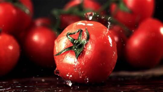水溅在番茄上有机电商视频创意素材社区团购