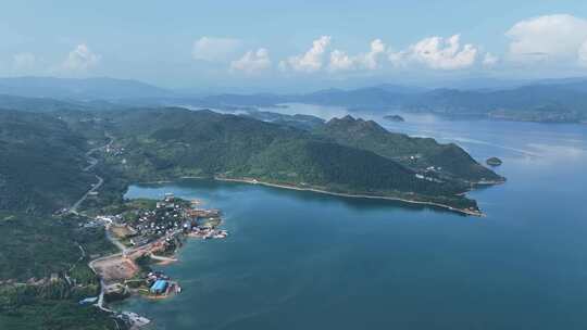 航拍湖南省资兴市东江湖风景区湖光山色景观