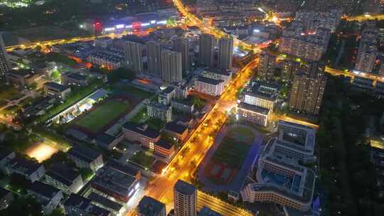 城市市区夜晚夜景车流城市风景航拍延时素材