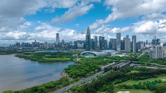 南山地标深圳湾蓝天延时