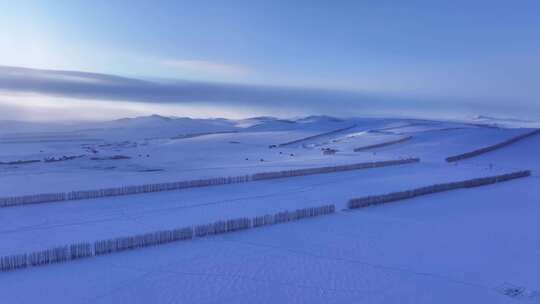 航拍北方冬季田野白雪皑皑