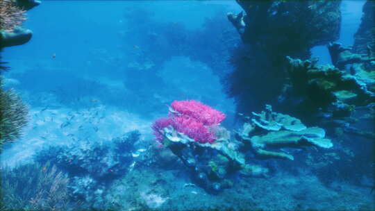 拥有各种珊瑚和海绵的珊瑚礁
