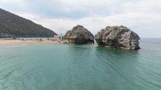 大岩石，海滩，海岸，海浪