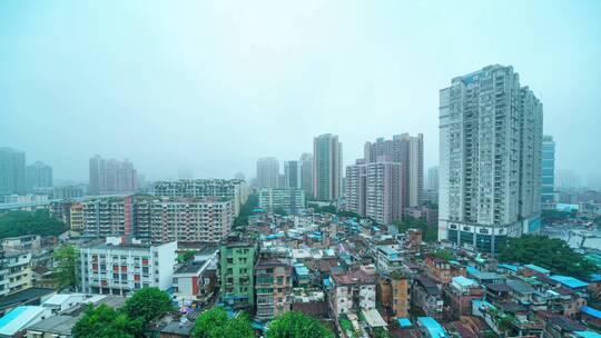 广州海珠密集高楼建筑群阴雨天气延时