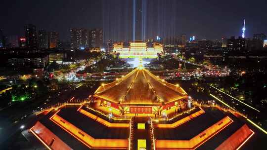 洛阳城市应天门天堂名堂夜景道路交通航拍