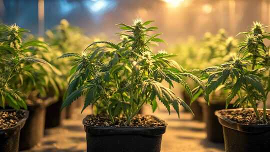 专业化大麻作物温室栽培景象