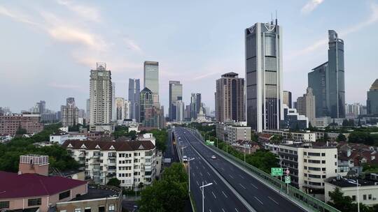 上海展览中心中苏友好大厦日出清晨远景航拍