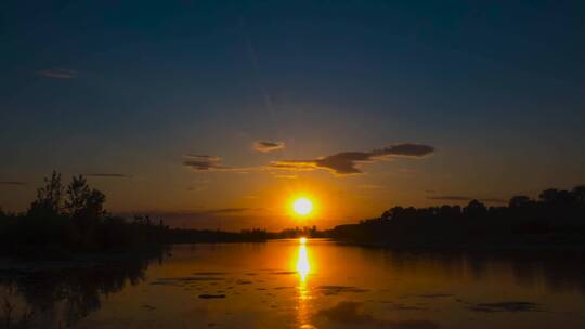 日落延时 湖面倒影夕阳落日 城市风景