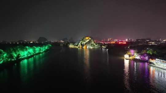 航拍广西桂林象山景区夜景