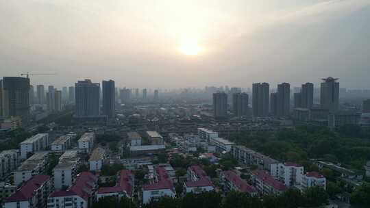 河北邯郸城市日落晚霞夕阳航拍