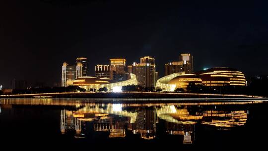 郑州郑东新区河南艺术中心固定镜头夜景4K视频素材模板下载