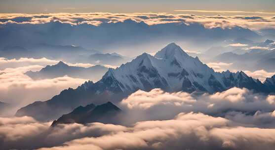 雪山云雾阳光山峰云海日出自然生态环境风景