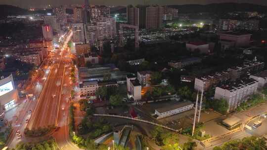 湖北武汉光谷国际广场航拍夜晚夜景车流交通