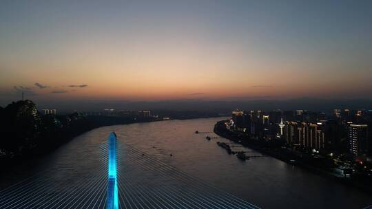 航拍湖北宜昌夷陵长江大桥夜景