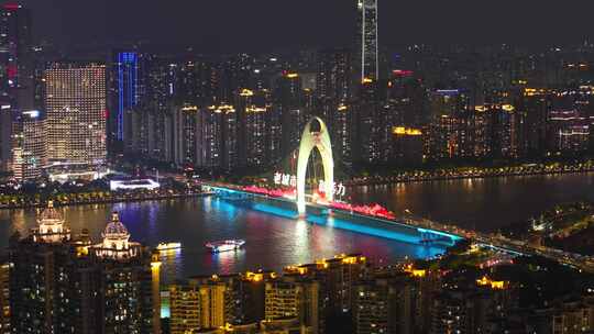 4K航拍广州珠江夜游船只视频素材模板下载