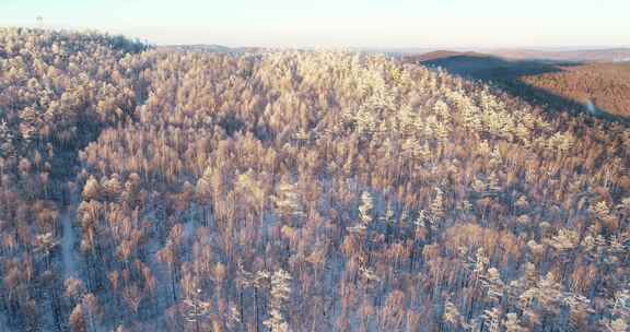 航拍大兴安岭冬季风光、冰雪、雾凇