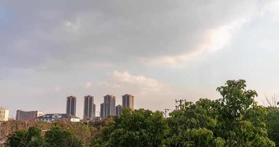 城市高楼与绿植景观