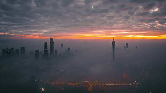 广州云海平流雾日出朝霞