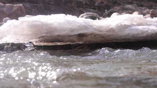 初春 冰雪融化 解冻 冰层 流水 融冰 河流