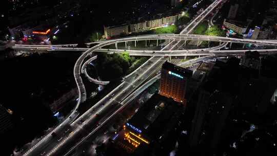 航拍广西南宁青竹立交城市交通道路夜景车流