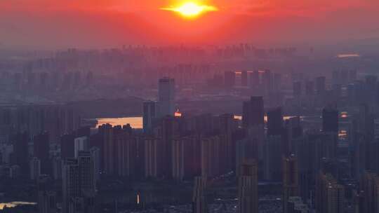 武汉夏日城市地标和天际线风光