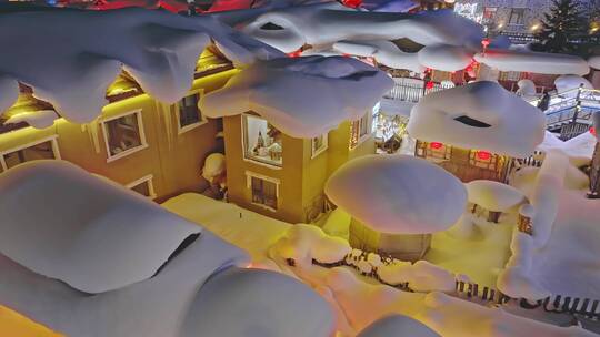 《超清4K》中国雪乡夜景航拍童话世界视频素材模板下载