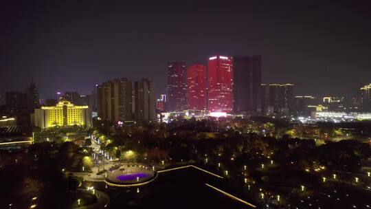 佛山禅城地标万科金融中心季华五路夜景航拍视频素材模板下载