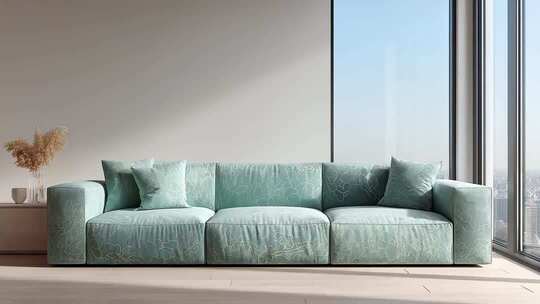 简约沙发搭配落地窗的现代家居设计