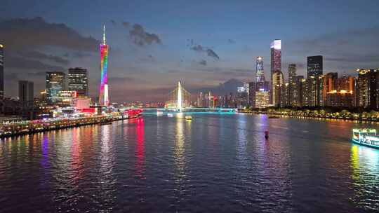 日落后的珠江新城唯美航拍