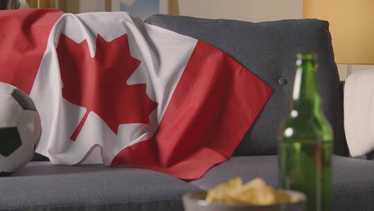 沙发上的加拿大国旗和足球