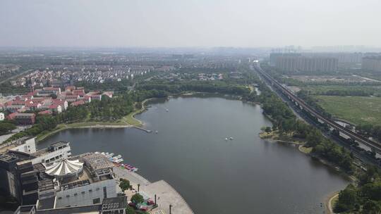 上海宝山区美兰湖4K航拍原素材