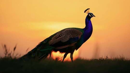 夕阳下的孔雀特写
