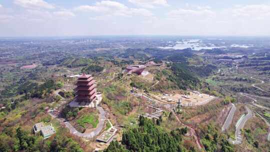 成都龙泉山城市森林公园丹景台丹景阁航拍视频素材模板下载