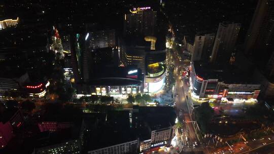 航拍湖南岳阳商业街商业广场夜景视频素材模板下载
