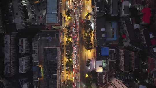 城市夜景拥堵交通岳阳航拍