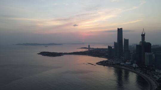 青岛 海上 日落 彩霞 航拍