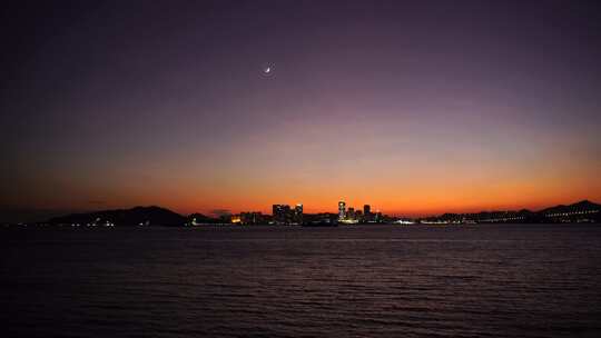 夜晚城市建筑风光唯美晚霞天黑夜幕降临夜景