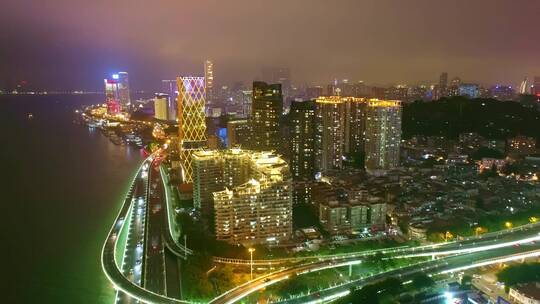 航拍演武大桥世茂海峡双子大厦夜景