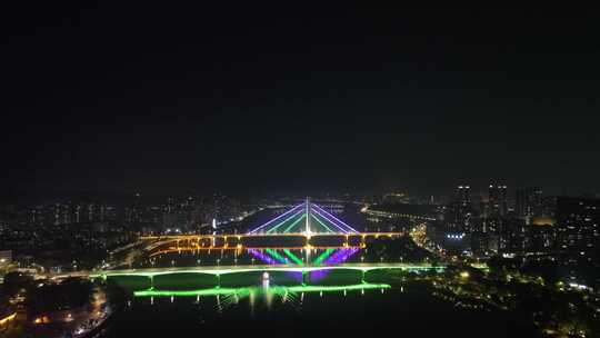 惠州东江夜景风光夜晚河流航拍晚上城市建筑