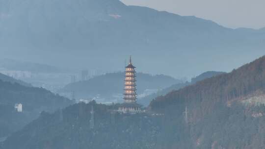 日出 朝霞 晨雾早晨庆元县城 山川 宝塔