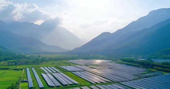 大山里的农村光伏发电电池板