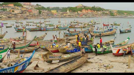 贫困非洲渔村渔船视频素材模板下载