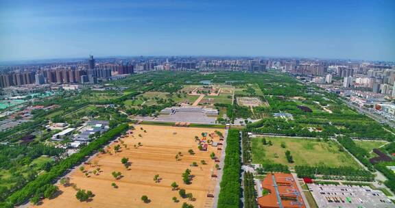 航拍陕西西安大明宫遗址公园御34K好天气