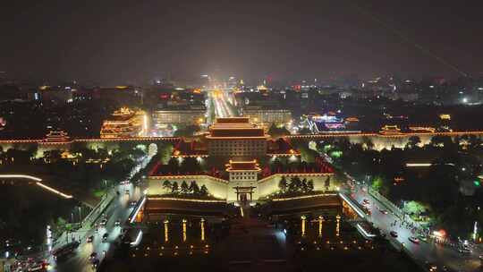 陕西西安永宁门夜景西安城墙夜景航拍