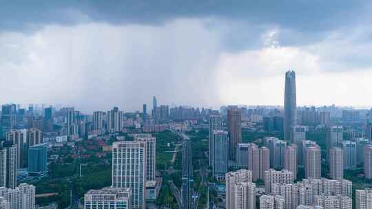 湖北武汉城市局部暴雨航拍延时